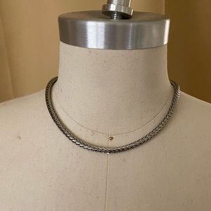 Curved Bar Two Toned Magnetic Metallic Silver and Gold Plated Necklace
